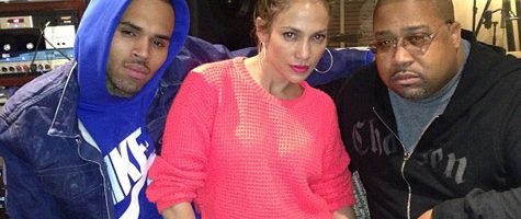 Jennifer Lopez in de studio met Chris Brown